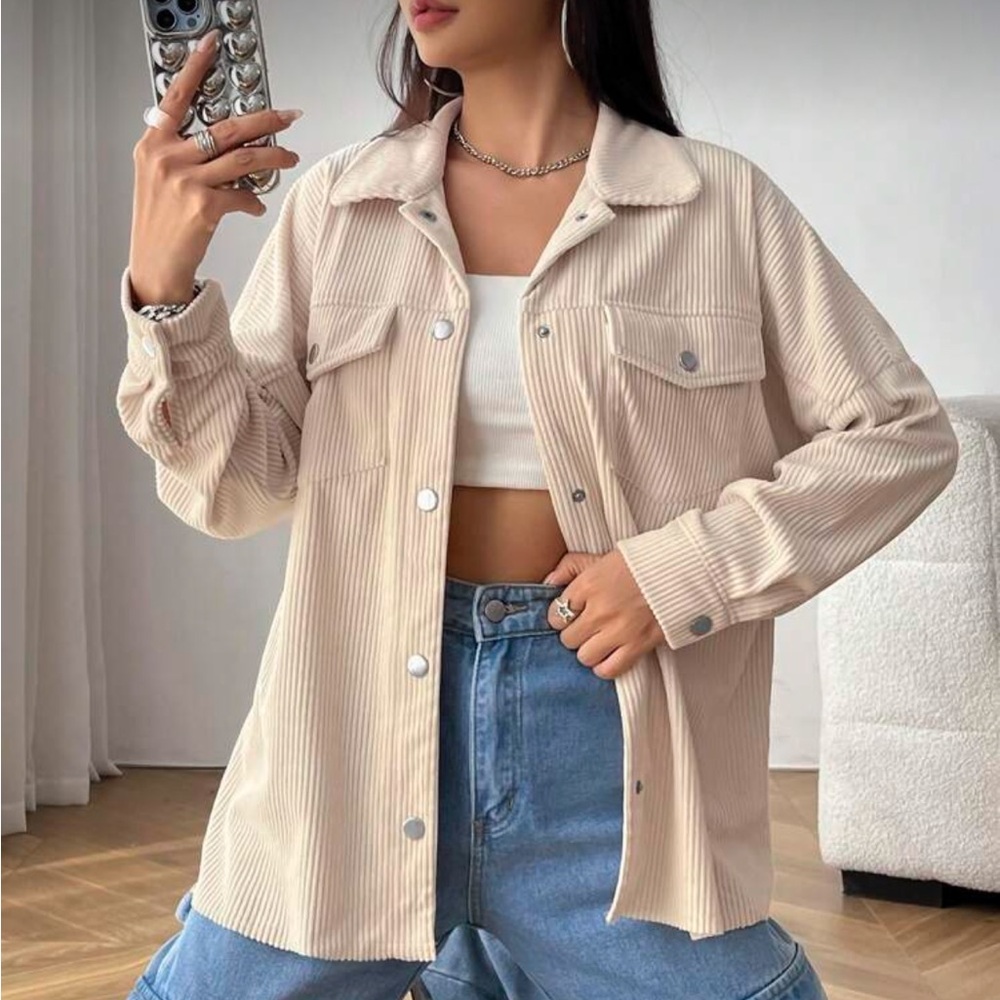 SHEIN Beige Button Down Shirt